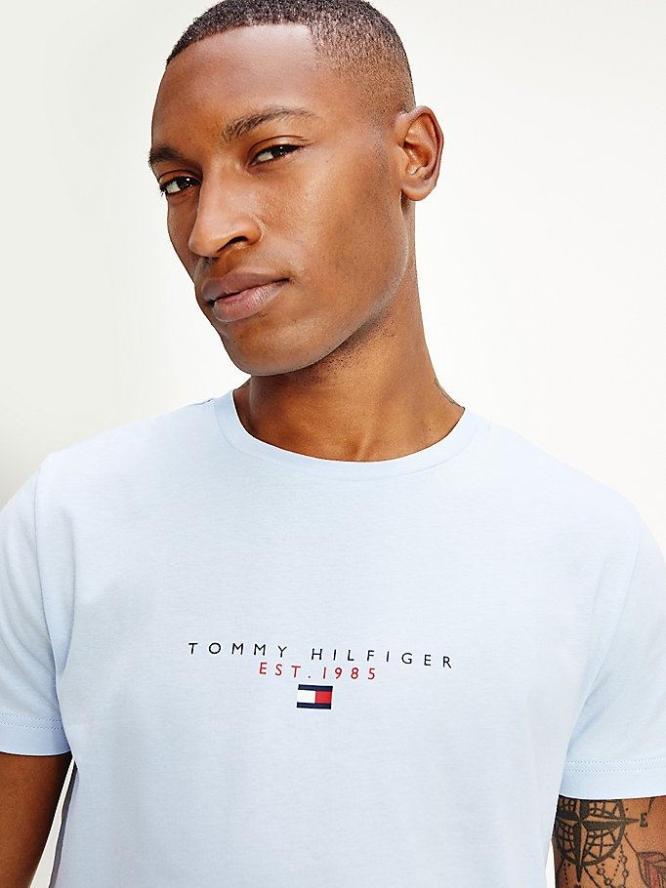 Tommy Hilfiger Essential Logo Print Organic Baumwoll T-shirts Herren Blau | AT520CISG