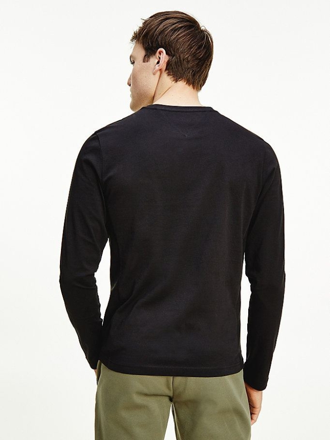 Tommy Hilfiger Essential Long Sleeve Panel T-shirts Herren Schwarz | AT795BZNU