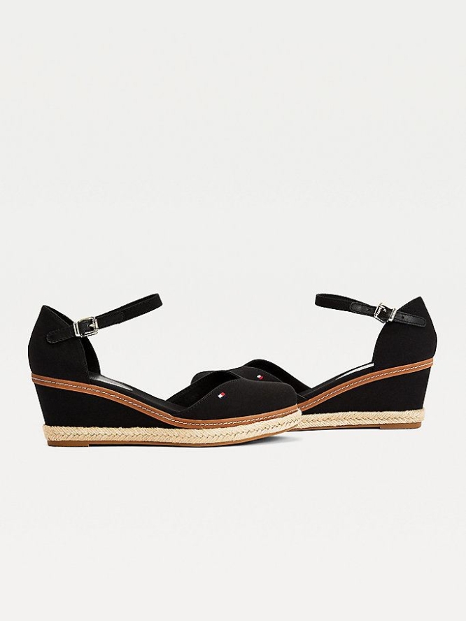 Tommy Hilfiger Essential Medium Wedge Keilabsatz Sandalen Damen Schwarz | AT941JUYW