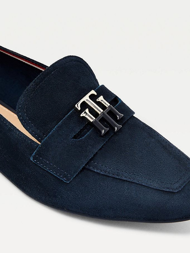 Tommy Hilfiger Essential Monogram Wildleder Loafer Flache Schuhe Damen Dunkelblau | AT248JYGB