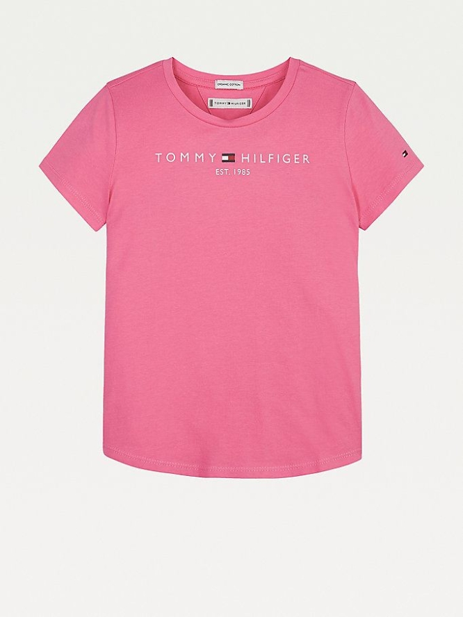 Tommy Hilfiger Essential Organic Baumwoll Logo T-shirts Kinder Rosa | AT012TFVW