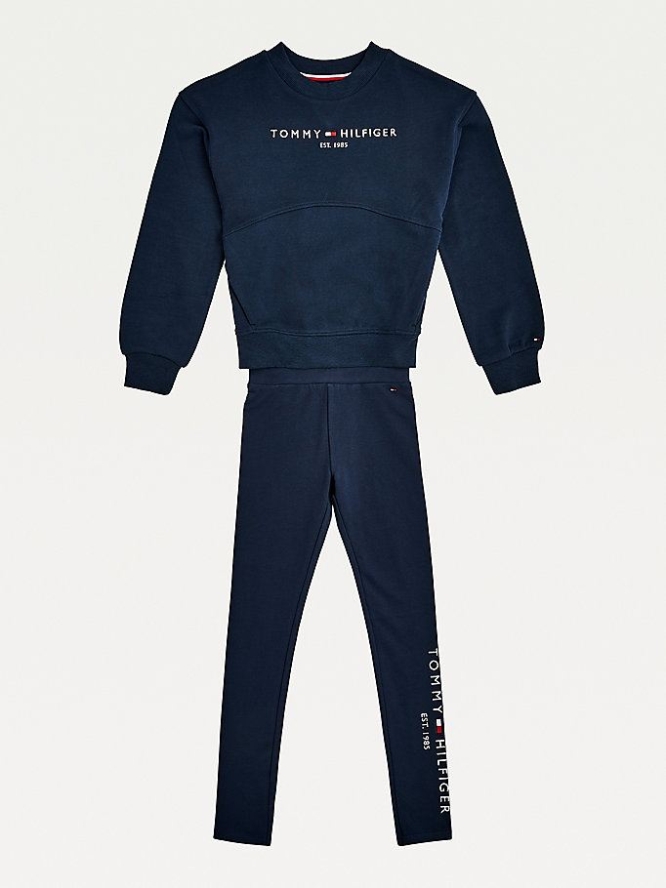 Tommy Hilfiger Essential Organic Baumwoll Legging Set Sweatshirts Kinder Hellnavy | AT075NGJC