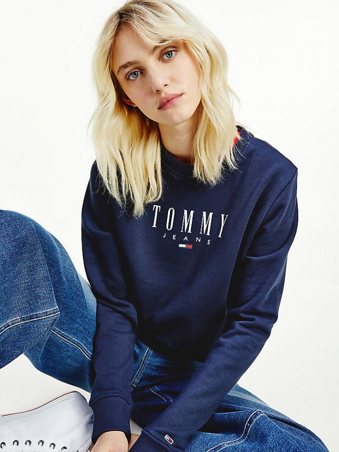 Tommy Hilfiger Essential Organic Baumwoll Logo Sweatshirts Damen Hellnavy | AT306CGSE