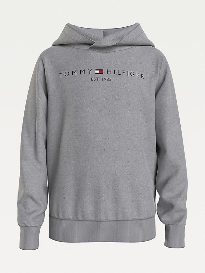 Tommy Hilfiger Essential Organic Baumwoll Crossover Hoodie Kinder Grau | AT385NJKT