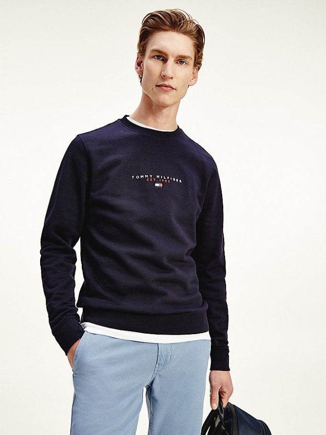 Tommy Hilfiger Essential Organic Baumwoll Crew Neck Sweatshirts Herren Dunkelblau | AT653YSQJ