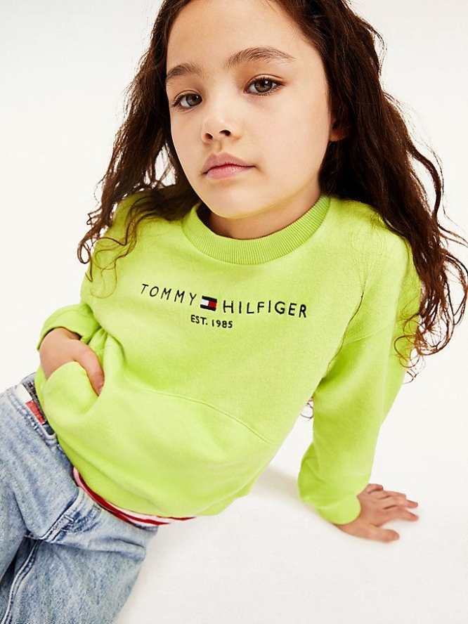 Tommy Hilfiger Essential Organic Baumwoll Terry Sweatshirts Kinder Hellgrün | AT845QMIL