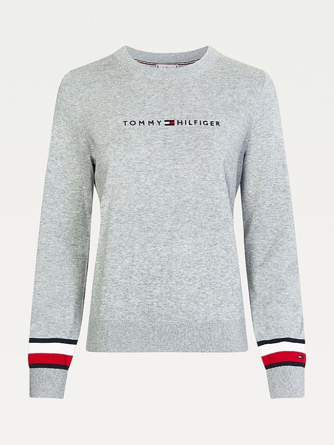 Tommy Hilfiger Essential Organic Baumwoll Sleeve Detail Jumper Pullover Damen Hellgrau | AT934HTXD