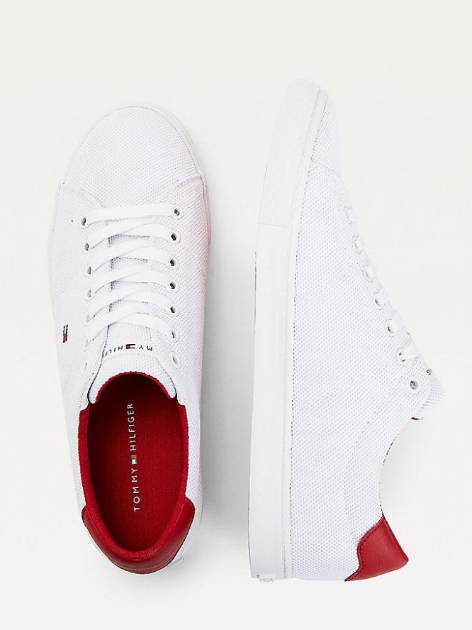 Tommy Hilfiger Essential Recycled Polyester Knit Sneakers Herren Weiß Rot | AT174FOEA