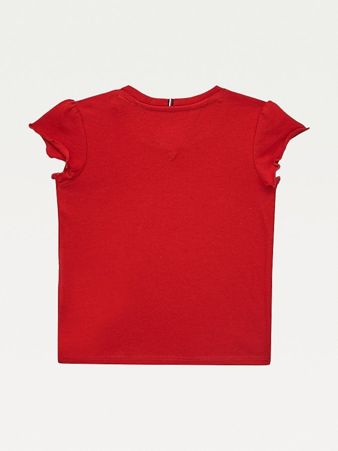 Tommy Hilfiger Essential Ruffle Sleeve T-shirts Kinder Tiefesrot | AT018CKLQ