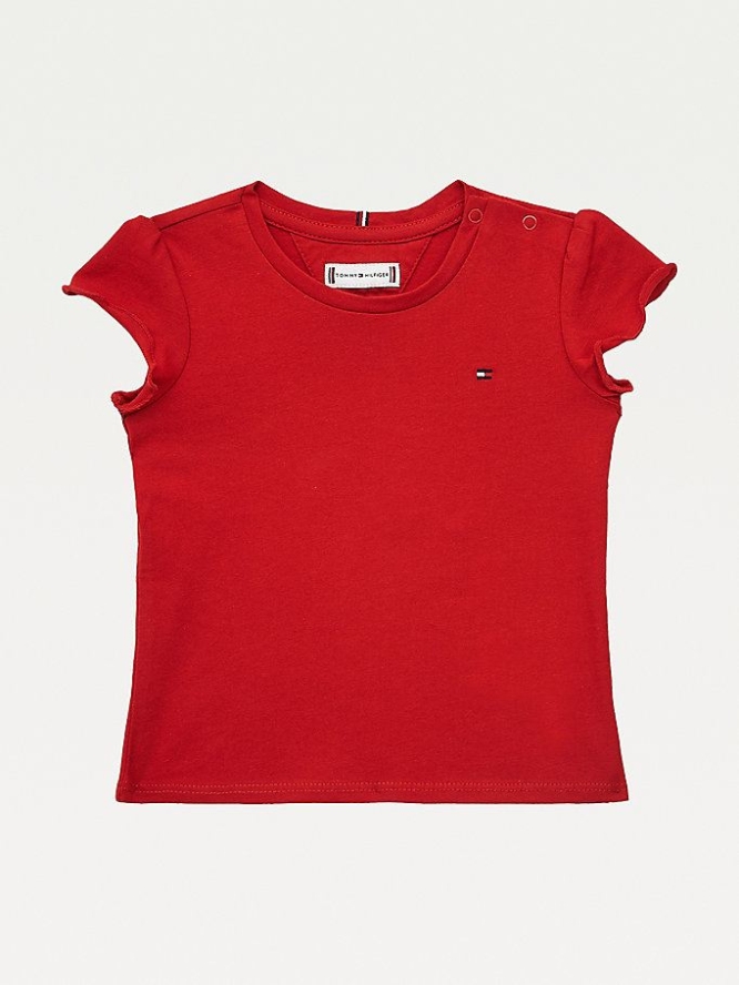 Tommy Hilfiger Essential Ruffle Sleeve T-shirts Kinder Tiefesrot | AT018CKLQ