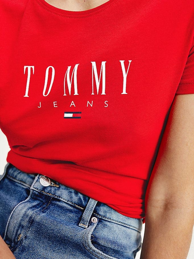 Tommy Hilfiger Essential Schlank Fit T-shirts Damen Tiefesrot | AT516NUFY