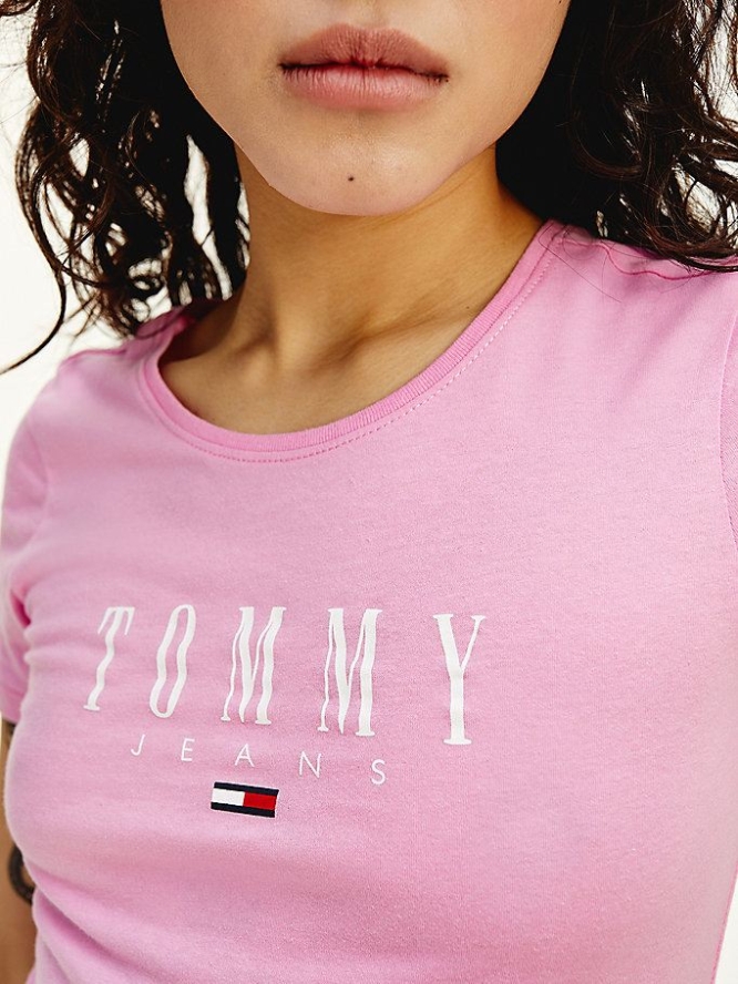 Tommy Hilfiger Essential Schlank Fit T-shirts Damen Rosa | AT736CLTO