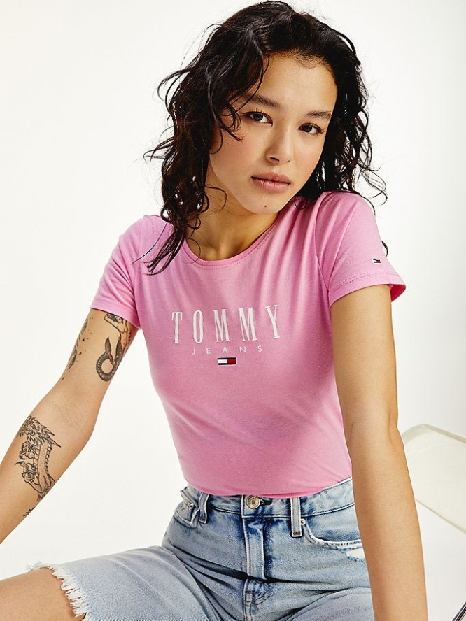 Tommy Hilfiger Essential Schlank Fit T-shirts Damen Rosa | AT736CLTO