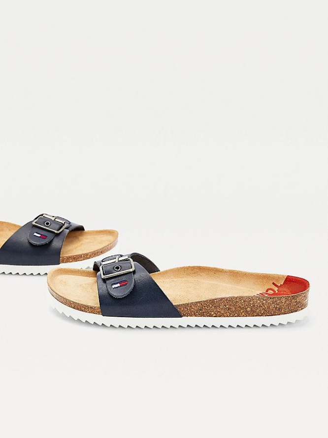 Tommy Hilfiger Essential Schnallen Riemen Mules Flache Sandalen Damen Hellnavy | AT169VTYN