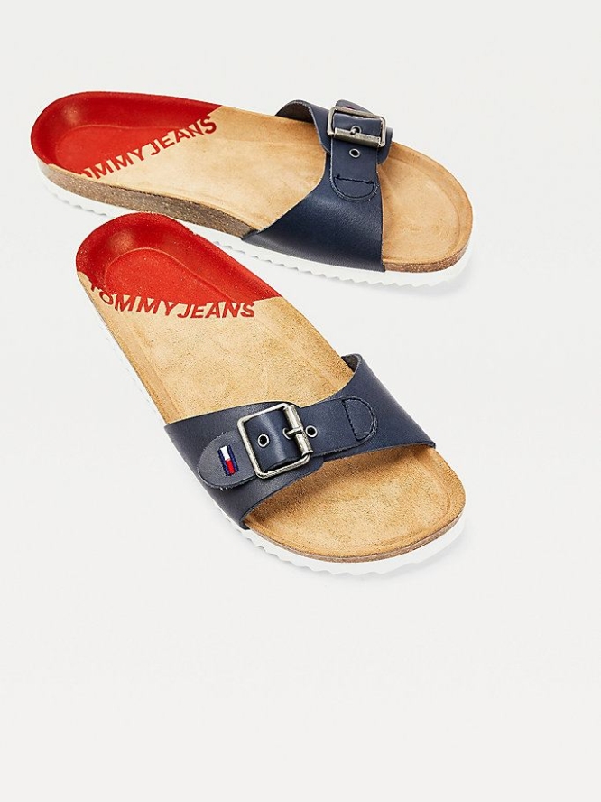 Tommy Hilfiger Essential Schnallen Riemen Mules Flache Sandalen Damen Hellnavy | AT169VTYN