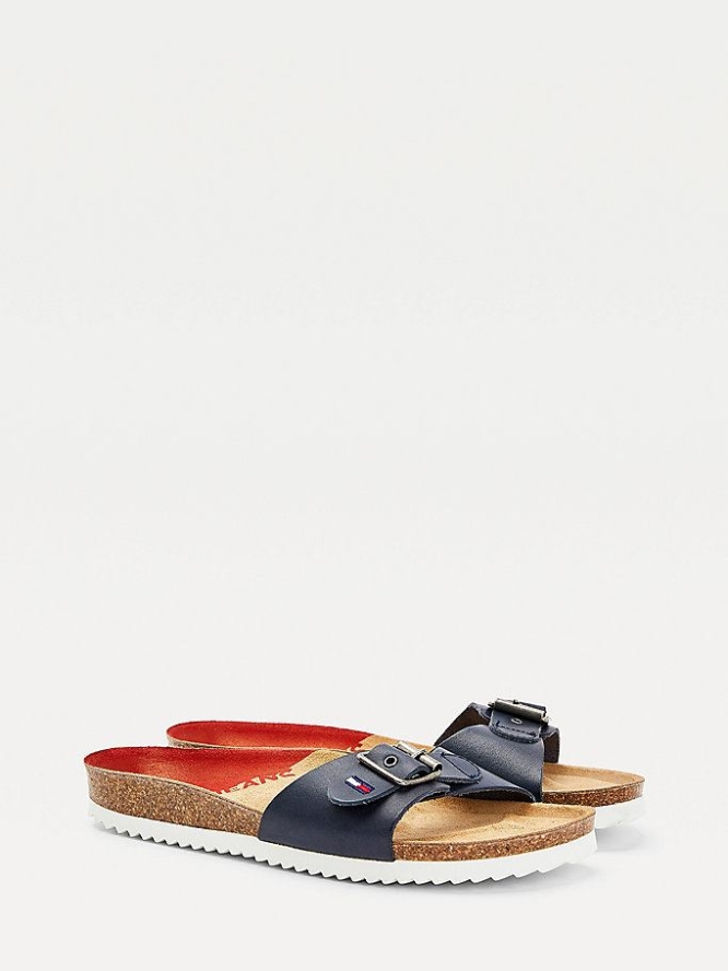 Tommy Hilfiger Essential Schnallen Riemen Mules Flache Sandalen Damen Hellnavy | AT169VTYN