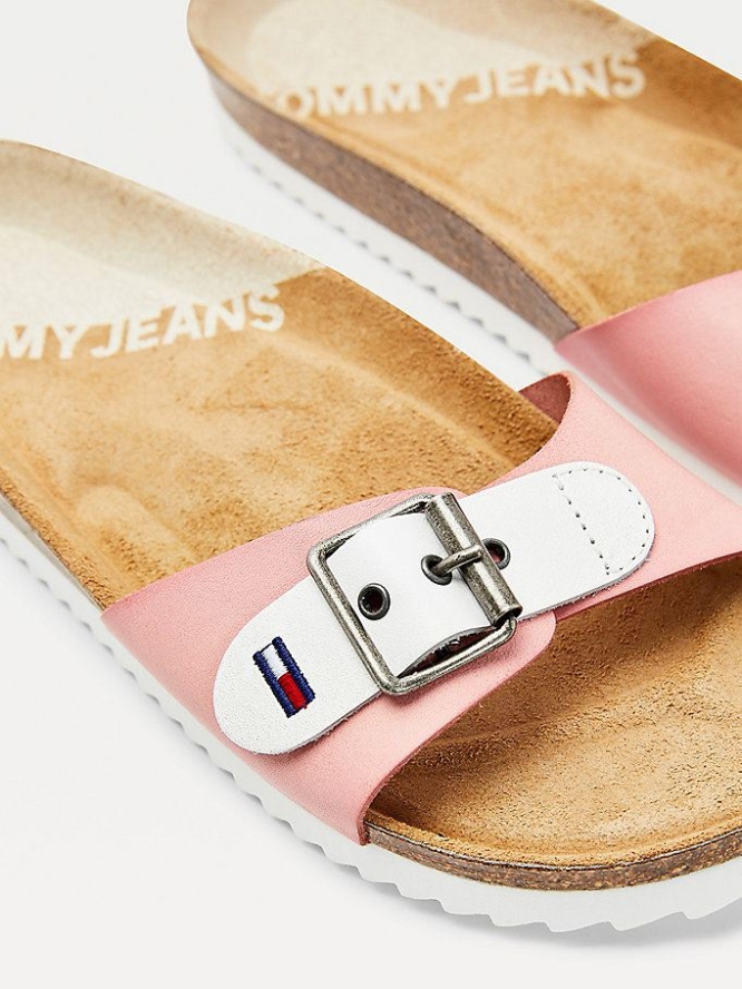 Tommy Hilfiger Essential Schnallen Riemen Mules Flache Sandalen Damen Rosa | AT580VGWL