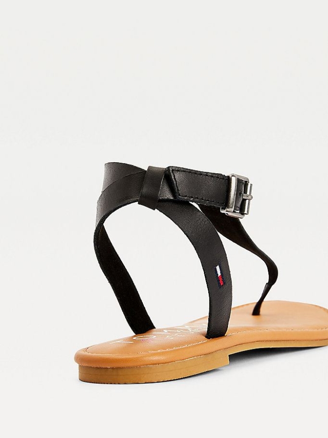 Tommy Hilfiger Essential Tanga Flache Sandalen Damen Schwarz | AT528XLYI