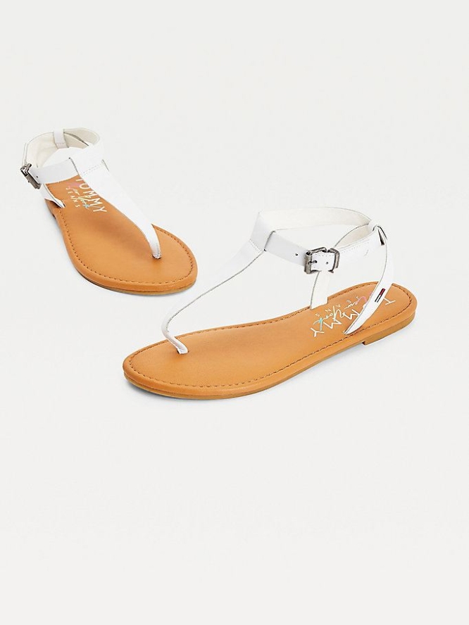 Tommy Hilfiger Essential Tanga Flache Sandalen Damen Weiß | AT619KSUW