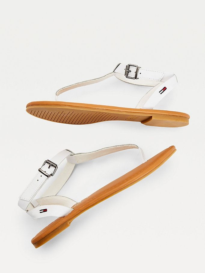 Tommy Hilfiger Essential Tanga Flache Sandalen Damen Weiß | AT619KSUW