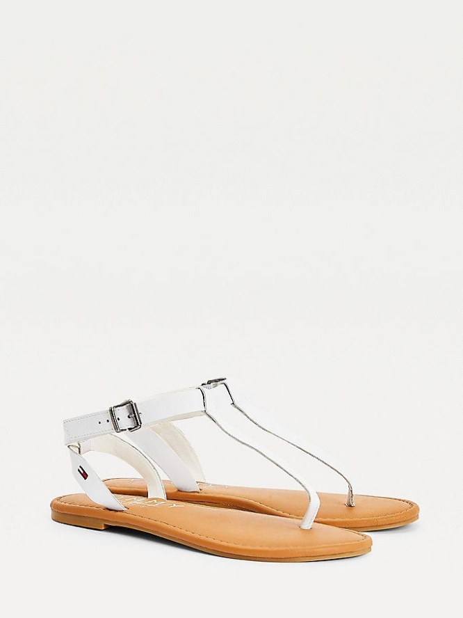 Tommy Hilfiger Essential Tanga Flache Sandalen Damen Weiß | AT619KSUW