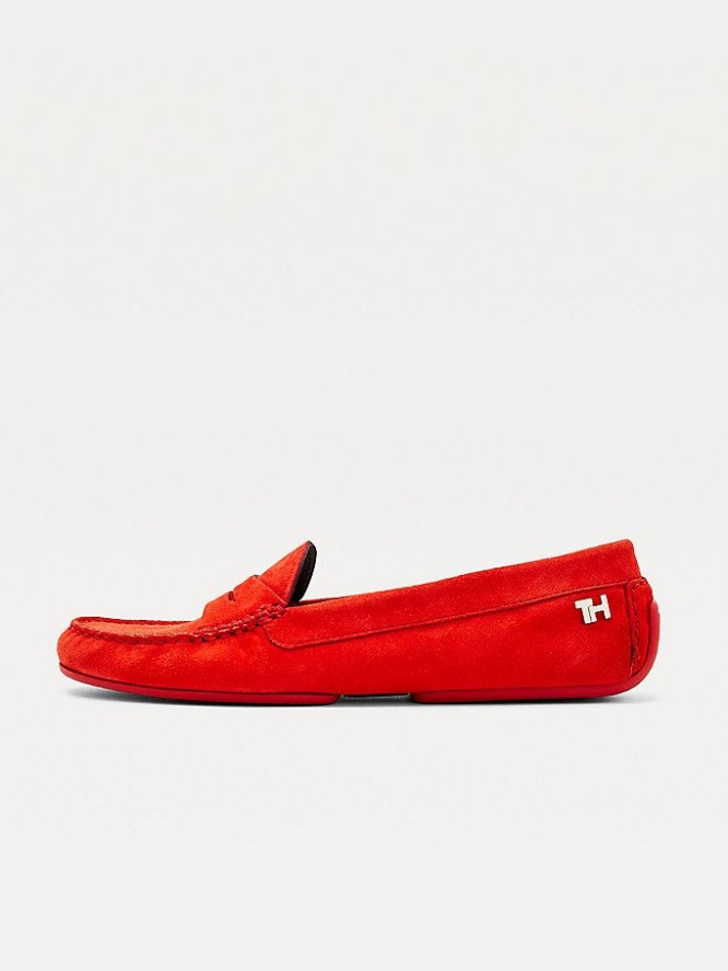 Tommy Hilfiger Essential Wildleder Moccasin Flache Schuhe Damen Rot | AT536QYPR