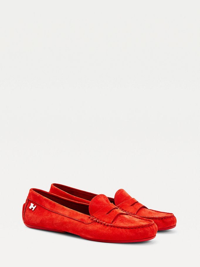 Tommy Hilfiger Essential Wildleder Moccasin Flache Schuhe Damen Rot | AT536QYPR