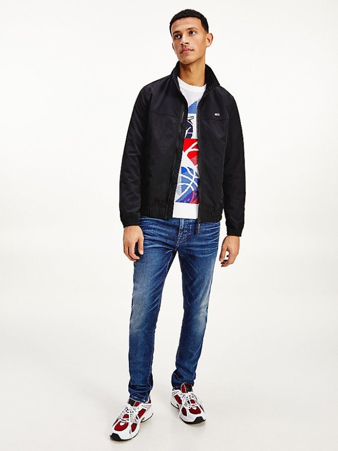 Tommy Hilfiger Essential Zip-Thru Bomber Jacke Herren Schwarz | AT970PNDX