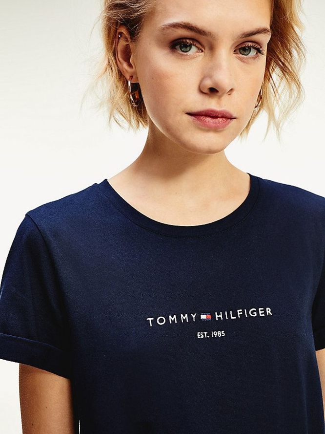 Tommy Hilfiger Essentials Logo Kurzes Sleeve Kleider Damen Dunkelblau | AT973HUFK