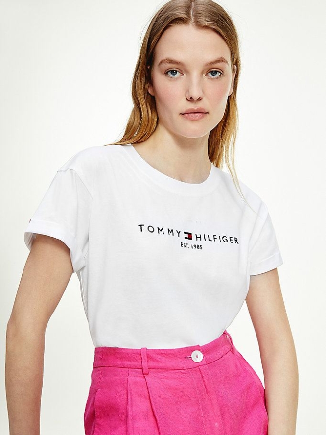 Tommy Hilfiger Essentials Logo Relaxed Fit T-shirts Damen Weiß | AT986JDIZ