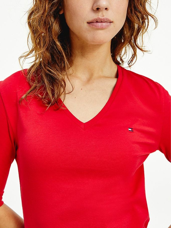 Tommy Hilfiger Essentials Slim Fit Half Sleeve T-shirts Damen Rot | AT965GCMA