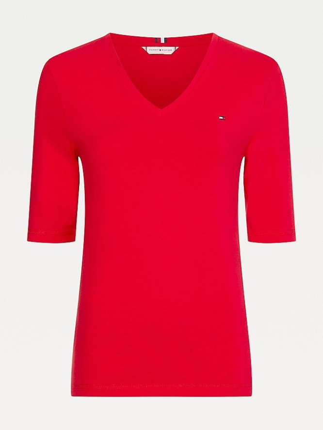 Tommy Hilfiger Essentials Slim Fit Half Sleeve T-shirts Damen Rot | AT965GCMA