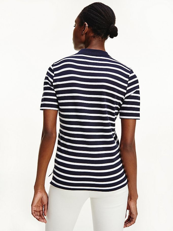 Tommy Hilfiger Essentials Stripe Polo Shirts Damen Dunkelblau | AT361RTUK