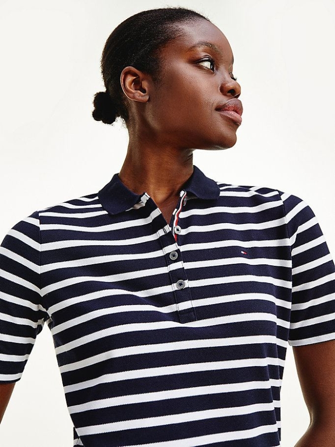 Tommy Hilfiger Essentials Stripe Polo Shirts Damen Dunkelblau | AT361RTUK