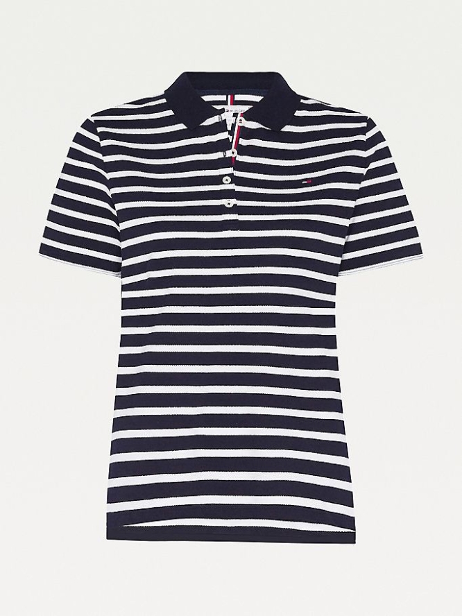 Tommy Hilfiger Essentials Stripe Polo Shirts Damen Dunkelblau | AT361RTUK