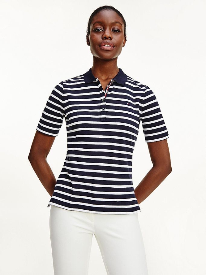 Tommy Hilfiger Essentials Stripe Polo Shirts Damen Dunkelblau | AT361RTUK