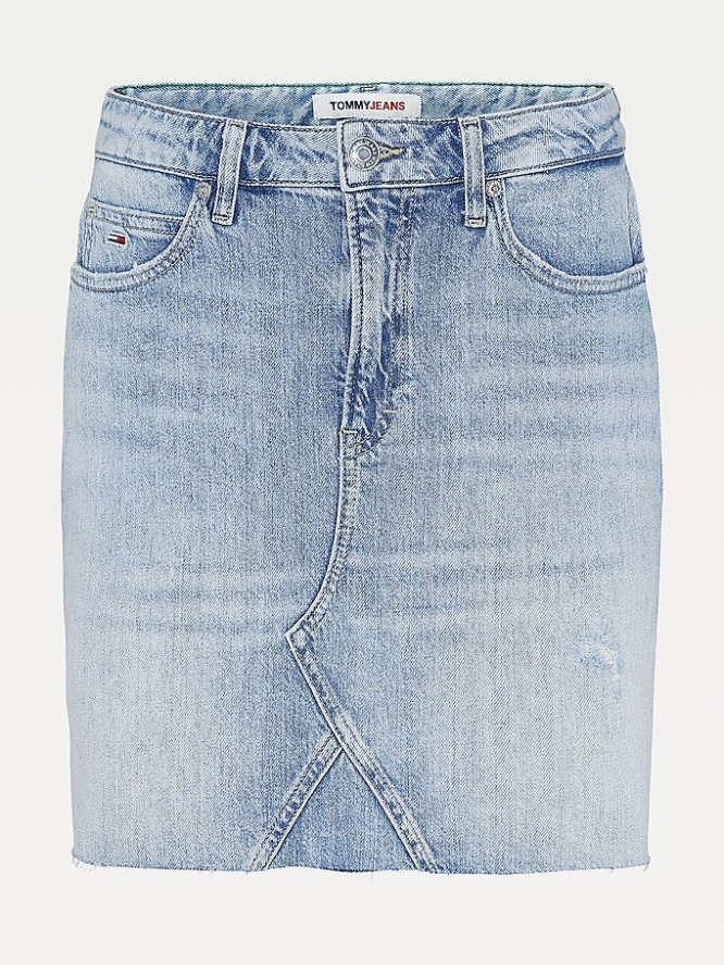 Tommy Hilfiger Faded Distressed Recycled Denim Röcke Damen Blau | AT580NFVX