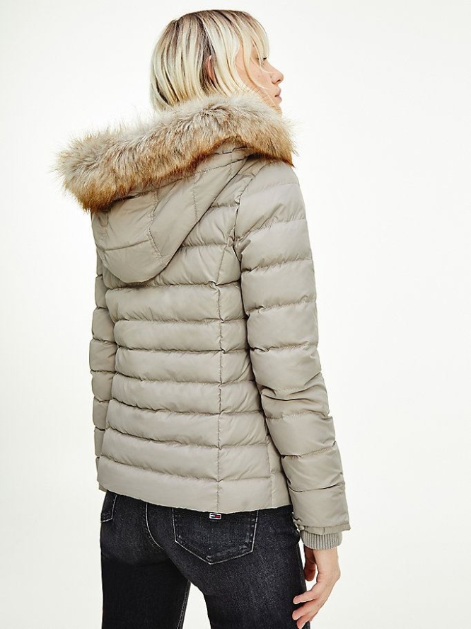 Tommy Hilfiger Faux Fur Hood Down Jacke Damen Grün | AT097XNGH