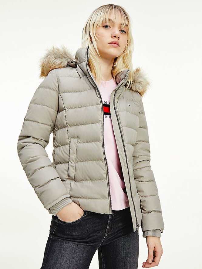 Tommy Hilfiger Faux Fur Hood Down Jacke Damen Grün | AT097XNGH