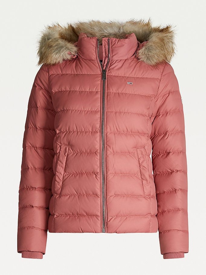 Tommy Hilfiger Faux Fur Hood Down Jacke Damen Rot Rosa | AT502QZKX