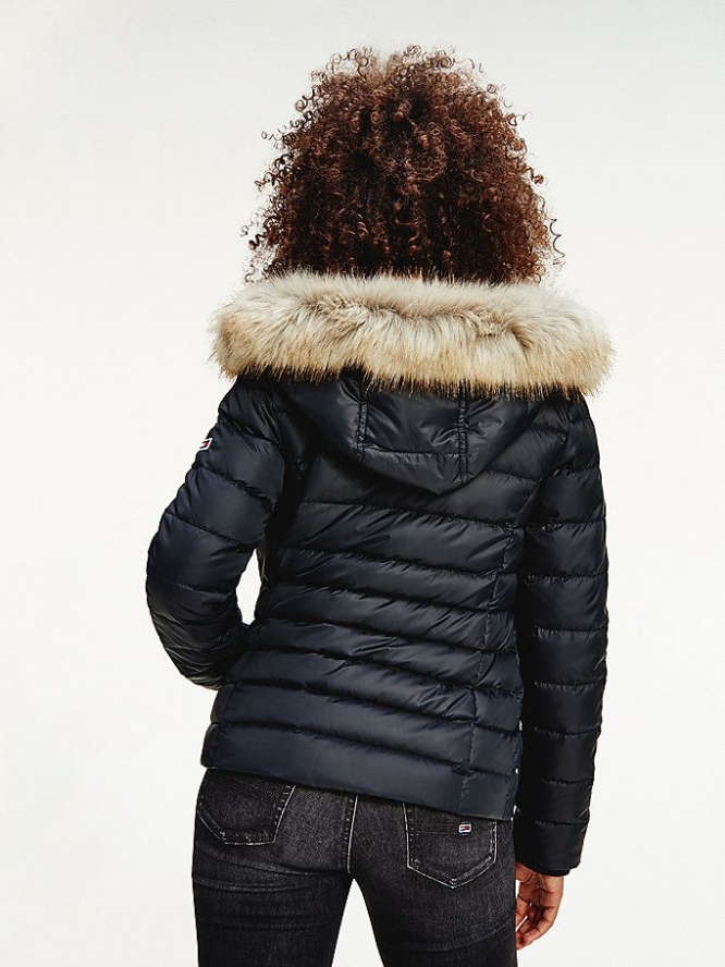 Tommy Hilfiger Faux Fur Trimmed Down Fitted Jacke Damen Schwarz | AT340KHCQ