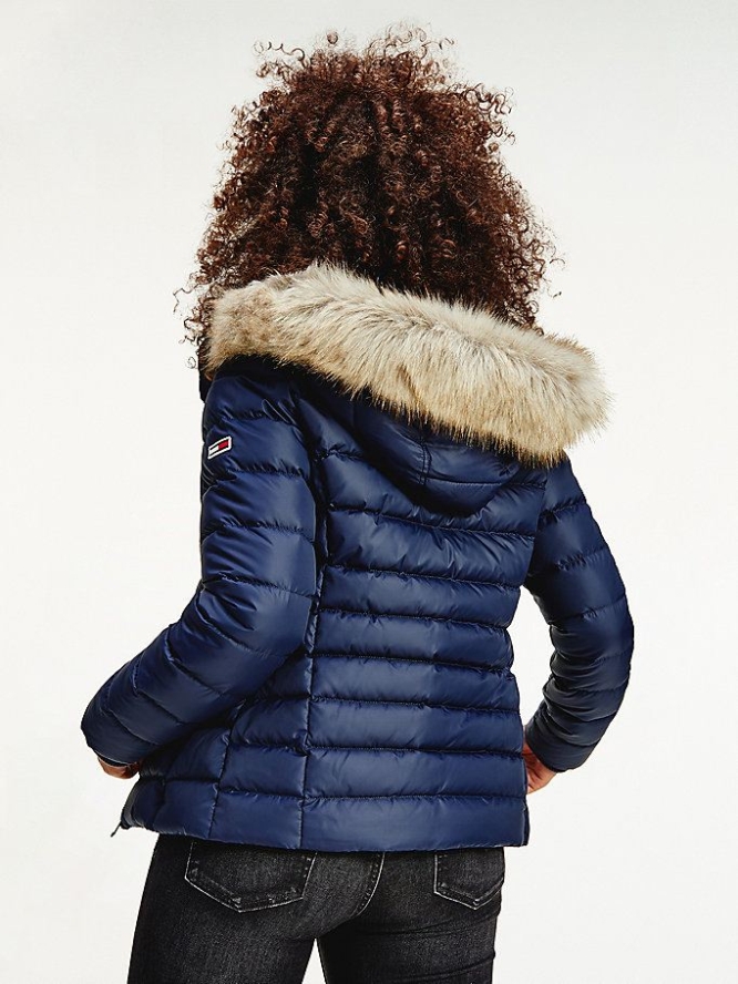 Tommy Hilfiger Faux Fur Trimmed Down Fitted Jacke Damen Hellnavy | AT794BKWJ