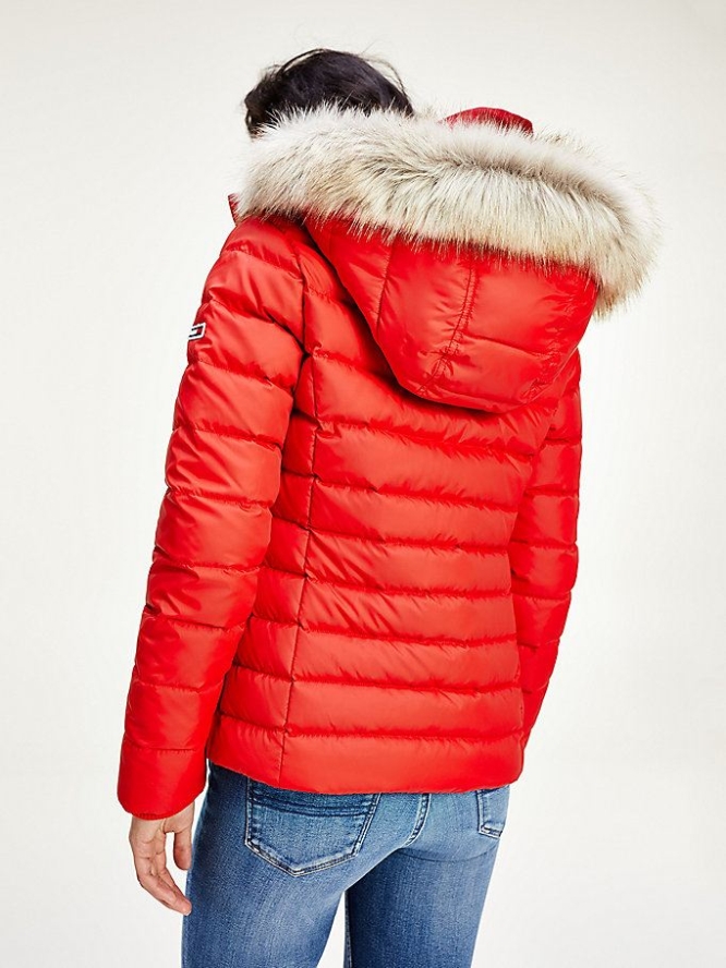 Tommy Hilfiger Faux Fur Trimmed Down Fitted Jacke Damen Tiefesrot | AT829NTUI