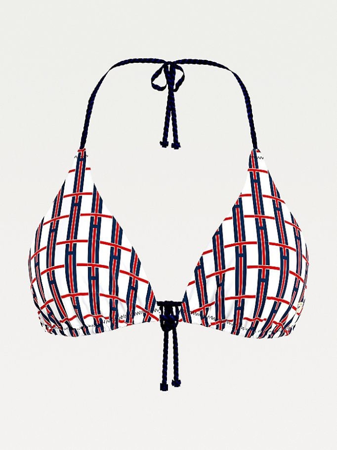 Tommy Hilfiger Fixed Triangle Check Self-Tie Bikini Top Bademode Damen Weiß | AT763MLEF