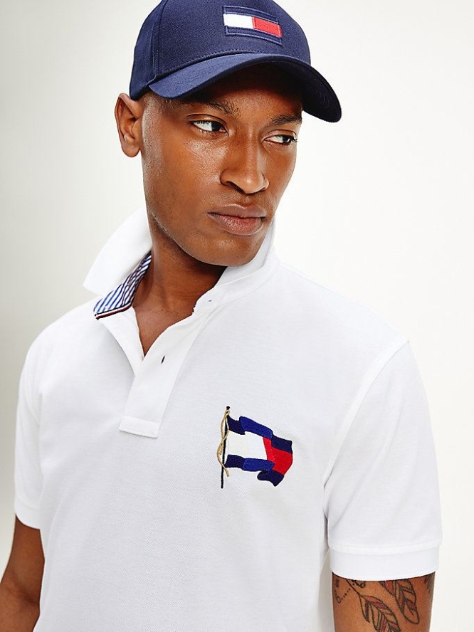 Tommy Hilfiger Flag Baumwoll Polo Shirts Herren Weiß | AT174ZHYC