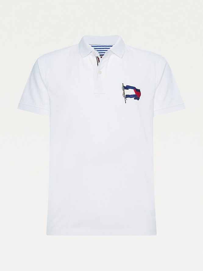 Tommy Hilfiger Flag Baumwoll Polo Shirts Herren Weiß | AT174ZHYC