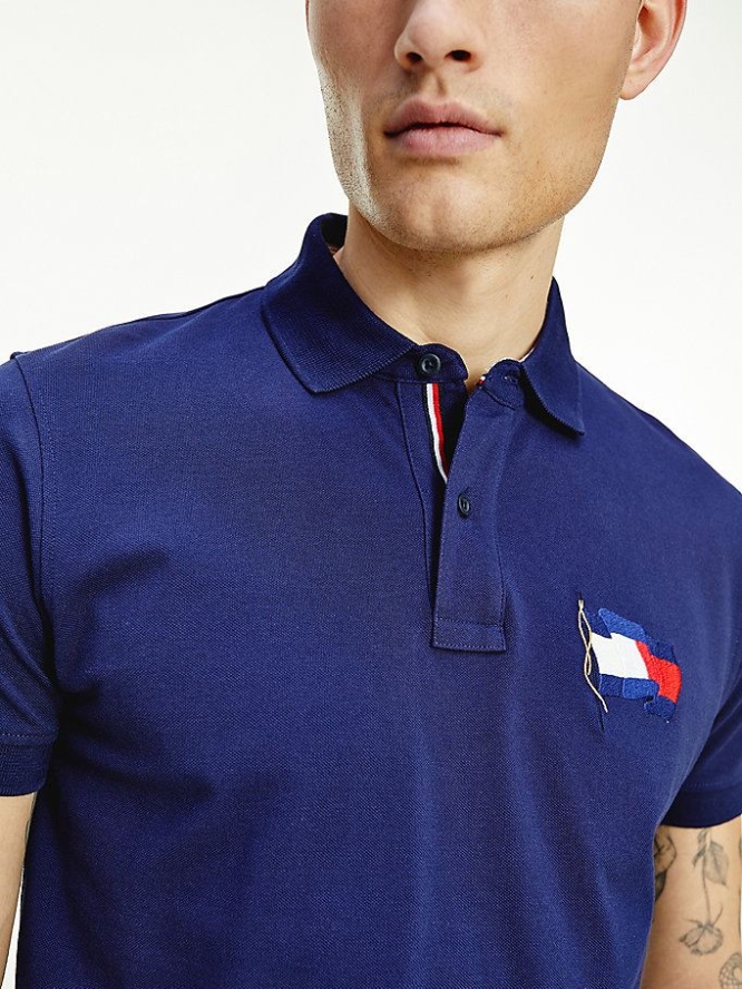 Tommy Hilfiger Flag Baumwoll Polo Shirts Herren Navy | AT294NJCA