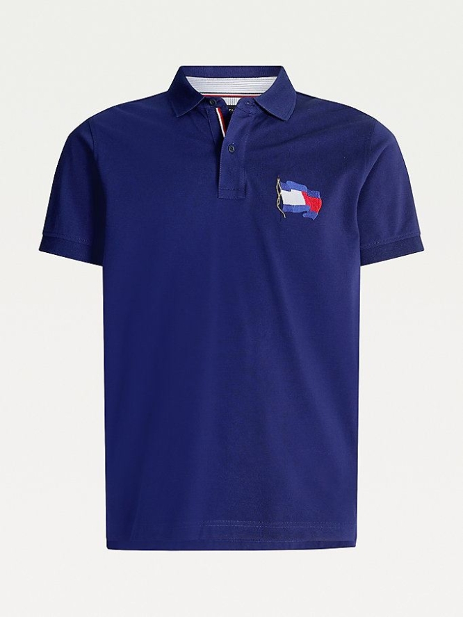 Tommy Hilfiger Flag Baumwoll Polo Shirts Herren Navy | AT294NJCA