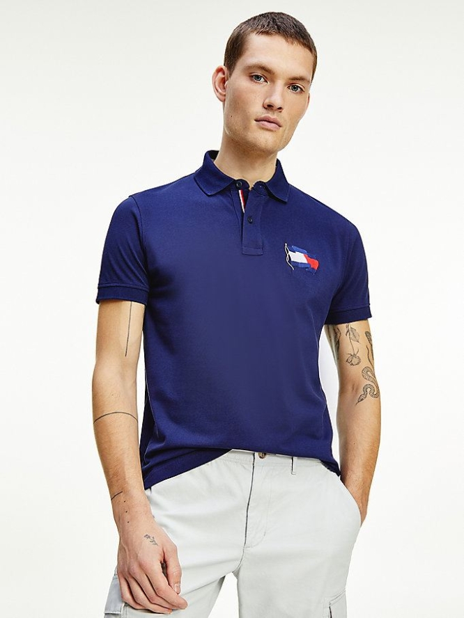 Tommy Hilfiger Flag Baumwoll Polo Shirts Herren Navy | AT294NJCA