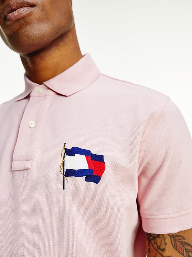 Tommy Hilfiger Flag Baumwoll Polo Shirts Herren Rosa | AT461BJPH